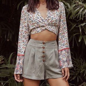 Long Sleeve Crop Top Blouse